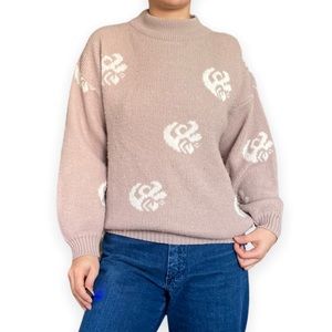 Vintage 90s Abstract Chunky Sweater, Mock Neck, Wool Blend, Size M by Tarazzia